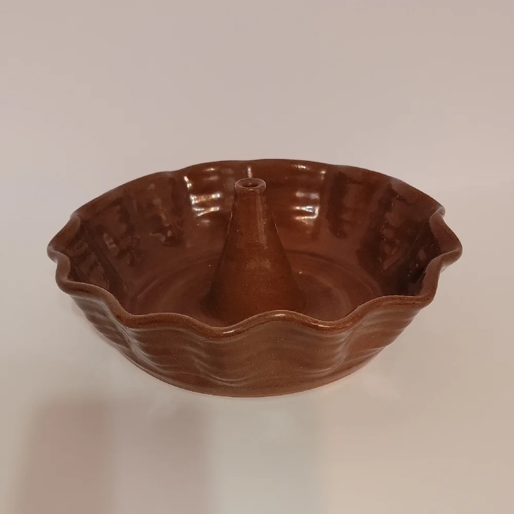 Hand Made Brown Ceramic Bundt Pan, S.C. 1997. Beautiful!